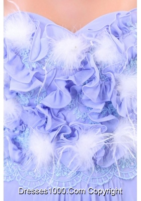 Lavender Strapless Flower Chapel Train Dress for Prom Queen