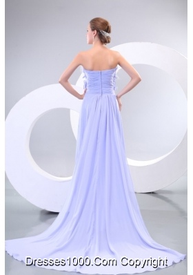 Lavender Strapless Flower Chapel Train Dress for Prom Queen