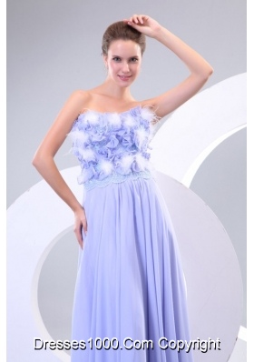 Lavender Strapless Flower Chapel Train Dress for Prom Queen