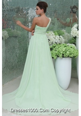 Light Green One Shoulder Flowers Appliques Prom Party Dress