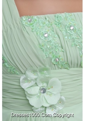 Light Green One Shoulder Flowers Appliques Prom Party Dress