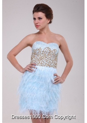 Feather Sweetheart Appliques Blue Short Prom Cocktail Dress