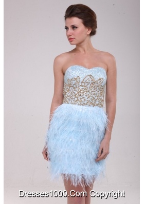 Feather Sweetheart Appliques Blue Short Prom Cocktail Dress