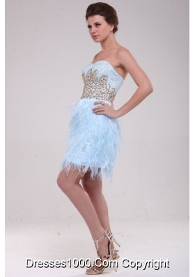 Feather Sweetheart Appliques Blue Short Prom Cocktail Dress