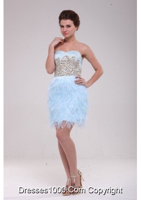 Feather Sweetheart Appliques Blue Short Prom Cocktail Dress