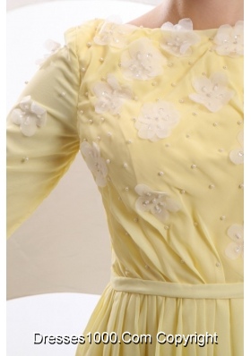 Bateau Neck Half Sleeves Yellow Brush Train JS Prom Dresses