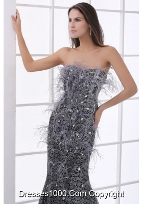 Feather Strapless Sequin Brush Train Prom Bridesmaid Gowns