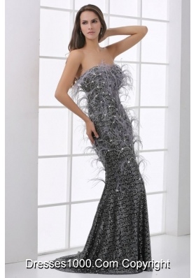 Feather Strapless Sequin Brush Train Prom Bridesmaid Gowns