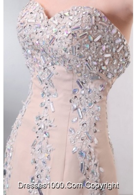 Champagne Rhinestone Mermaid Long Prom Nightclub Gowns