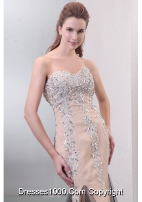 Champagne Rhinestone Mermaid Long Prom Nightclub Gowns