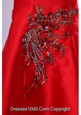 Embroidery Brush Train One Shoulder Red Prom Party Gowns