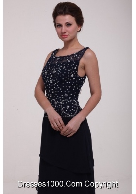 Scoop Neck Beading Layers Navy Blue Long Dress for JS Prom