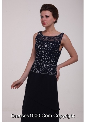 Scoop Neck Beading Layers Navy Blue Long Dress for JS Prom