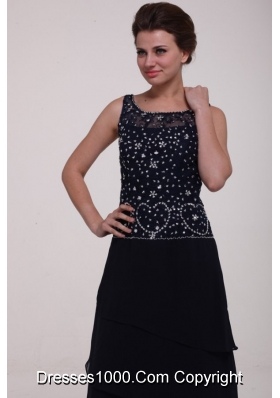 Scoop Neck Beading Layers Navy Blue Long Dress for JS Prom