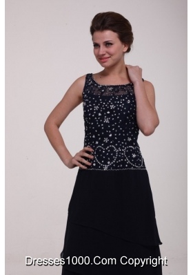 Scoop Neck Beading Layers Navy Blue Long Dress for JS Prom