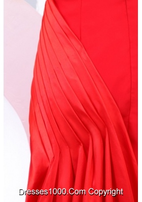 Amazing One Shoulder Sweep Train Red Dress for Prom Night