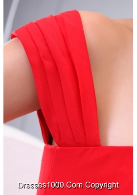 Amazing One Shoulder Sweep Train Red Dress for Prom Night