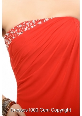 One Shoulder Beading Long Prom Dresses with Watteau Train