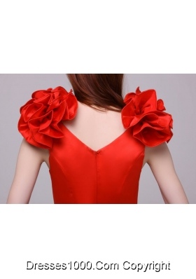 Cute Red Short Sheath V-neck Prom Gown with Handle Flowers