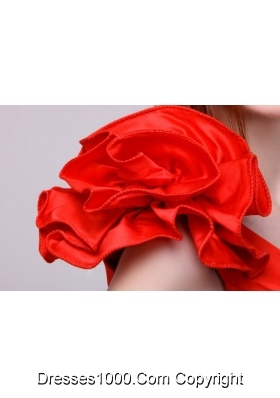 Cute Red Short Sheath V-neck Prom Gown with Handle Flowers