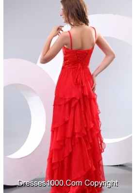 High Low Straps Rhinestone Layers Red Prom Nightclub Dress