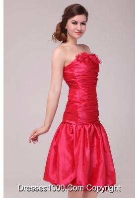 Flowers Strapless Ruched Red Taffeta Dresses for Prom Night