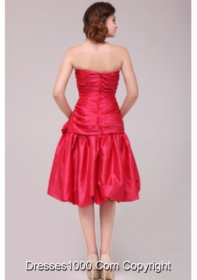 Flowers Strapless Ruched Red Taffeta Dresses for Prom Night