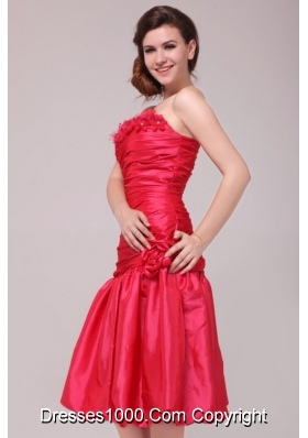 Flowers Strapless Ruched Red Taffeta Dresses for Prom Night