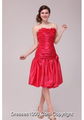 Flowers Strapless Ruched Red Taffeta Dresses for Prom Night