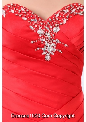 Popular Sweetheart Beading Ruches Red Prom Evening Dress