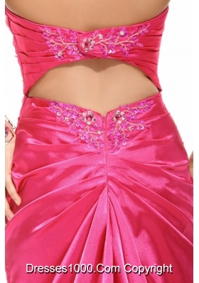 Hot Pink Appliques Mermaid Ruched Latest Prom Party Gowns