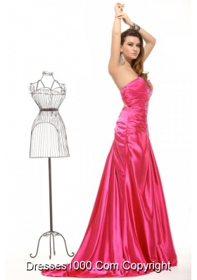 Hot Pink Appliques Mermaid Ruched Latest Prom Party Gowns