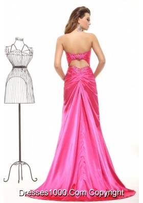 Hot Pink Appliques Mermaid Ruched Latest Prom Party Gowns