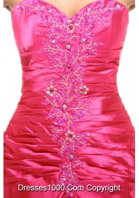 Hot Pink Appliques Mermaid Ruched Latest Prom Party Gowns