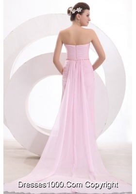 Chapel Train Sweetheart Applique Baby Pink Prom Party Dress