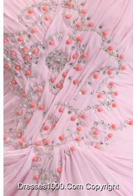 Chapel Train Sweetheart Applique Baby Pink Prom Party Dress