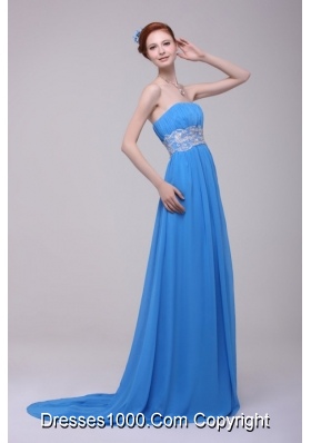 Applique Strapless Prom Graduation Dresses with Brush Train