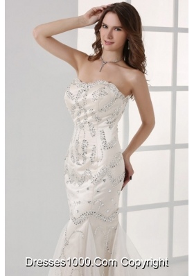 Diamonds Decorated Mermaid Prom Evening Dress with Tulle Tail