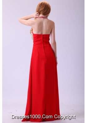 Paillettes Halter Top Column Red Chiffon Prom Graduation Dress