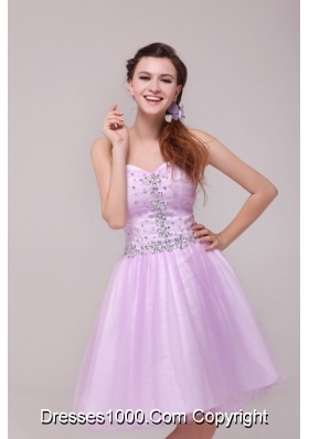 Knee-length A-line Lilac Tulle Prom Dama Dresses with Beading