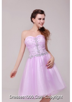 Knee-length A-line Lilac Tulle Prom Dama Dresses with Beading