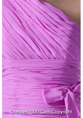 Single Shoulder Knee-length Ruching Chiffon Prom Dresses in Lilac