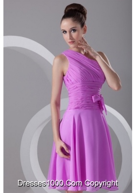 Single Shoulder Knee-length Ruching Chiffon Prom Dresses in Lilac