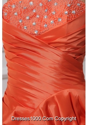 High Low Beaded and Ruched Rolling Flowers Prom Evening Dress