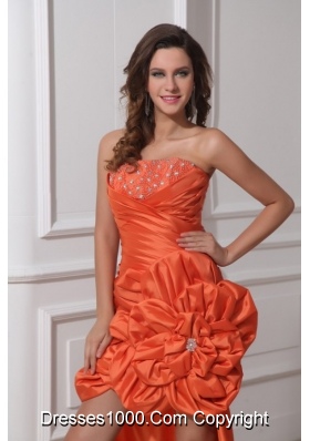 High Low Beaded and Ruched Rolling Flowers Prom Evening Dress