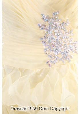 A-line Sweetheart Organza Yellow Prom Dress with Beading and Ruffles