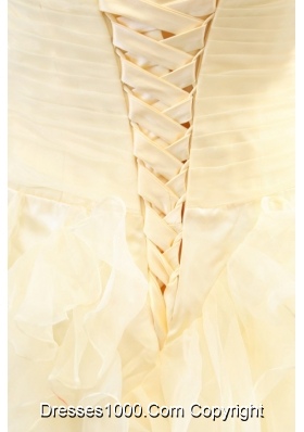 A-line Sweetheart Organza Yellow Prom Dress with Beading and Ruffles