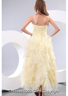 A-line Sweetheart Organza Yellow Prom Dress with Beading and Ruffles