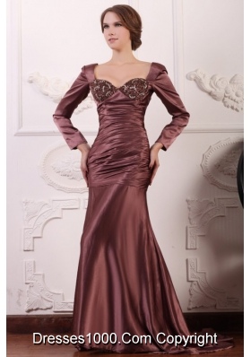 Square Long Sleeves Mermaid Brush Train Taffeta Prom Dresses