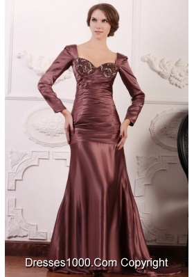 Square Long Sleeves Mermaid Brush Train Taffeta Prom Dresses